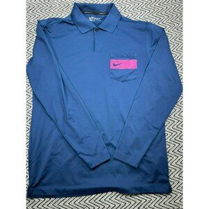 Nike Golf Long Sleeve Polo Shirt Blue Pink Pocket Performance Dri-FIT Men's M